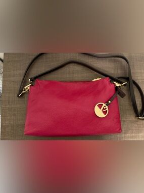 Valentina red pebble leather crossbody-shoulder bag with gold logo charm